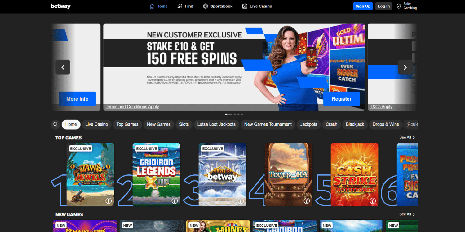 Betway – non GamStop bookmaker with slots and casino games