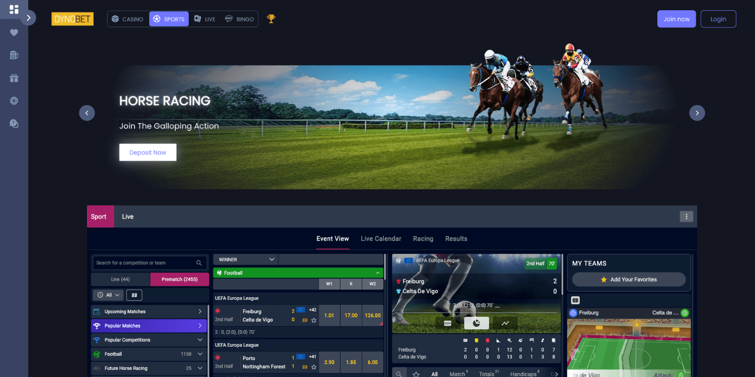 Dynobet – betting site not on GamStop with live sports and casino