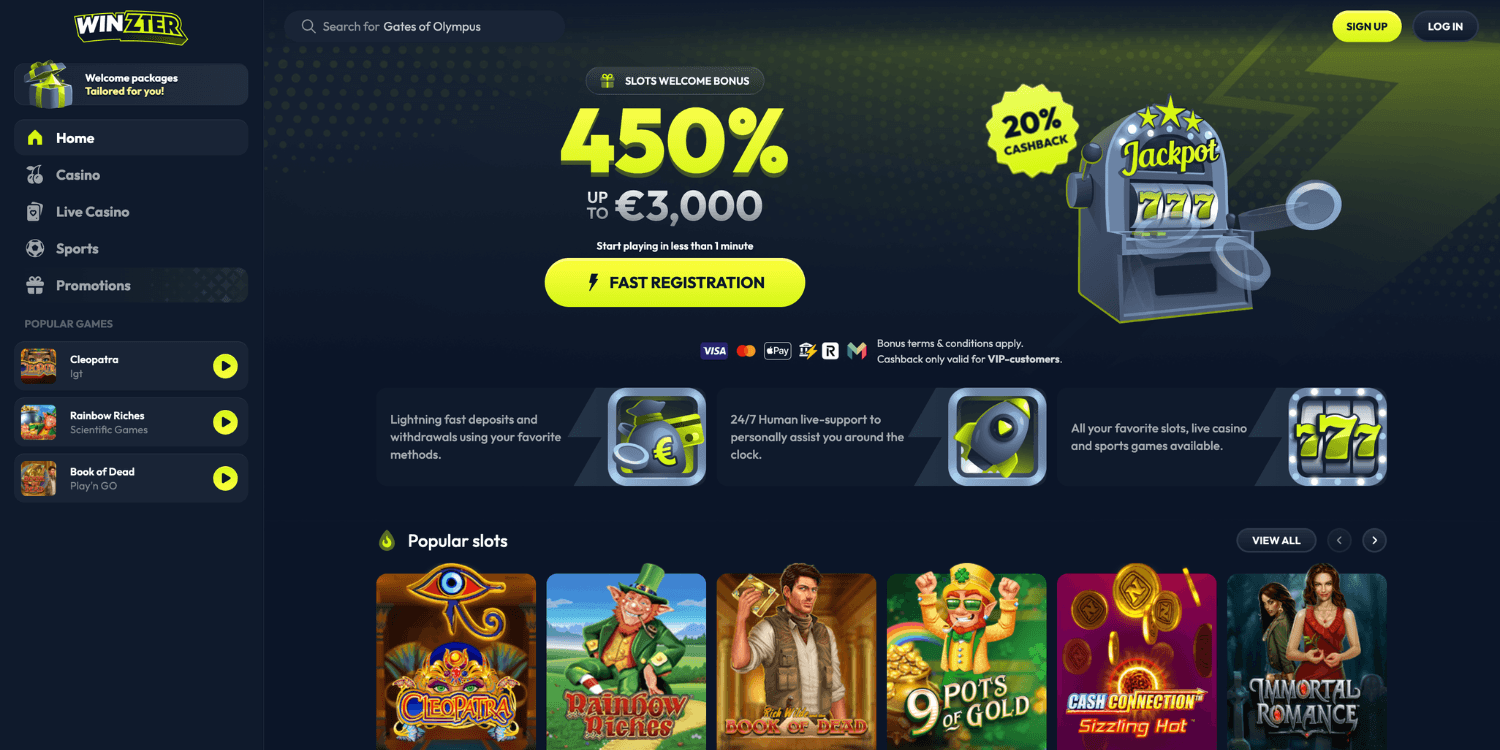 Winzter – non GamStop bookmaker with 450% welcome bonus